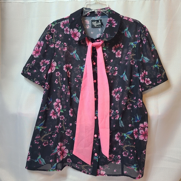 Hell Bunny Tops - NWT Hellbunny Hummingbird Floral Pattern Button Down Madison Blouse